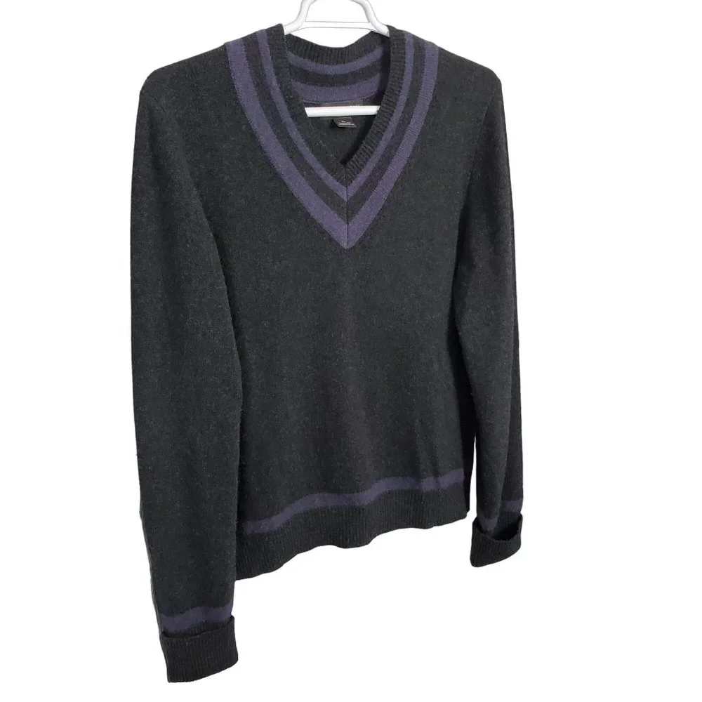 Bloomingdales The Mens Store Sz XL Sweater Cashmere V-neck Pullover Gray Purple